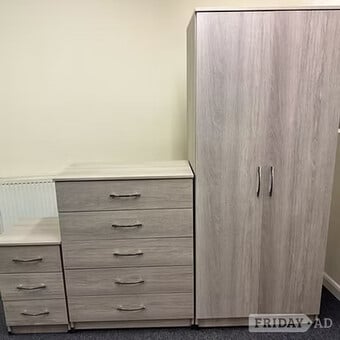 METRO (SILVER) WARDROBE CHEST & BEDSIDE - FULLY ASSEMBLED