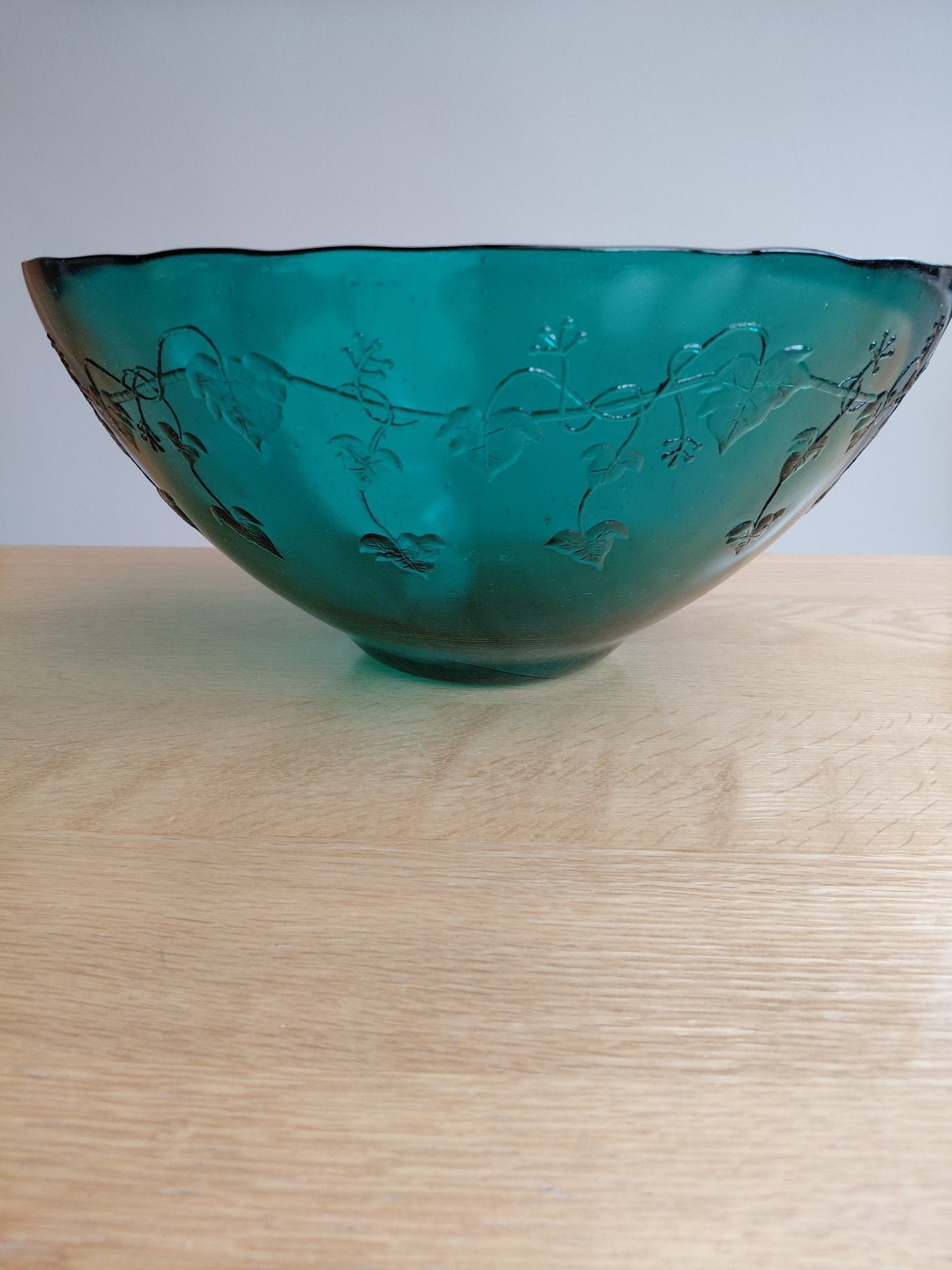 Beautiful Teal Glass Bowl with Embossed Design