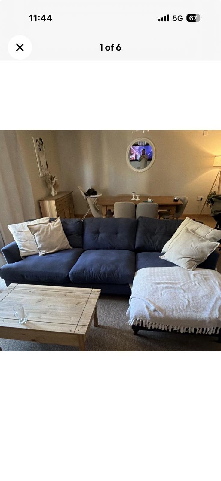 DFS large chaise 4 seater sofa and cuddled in navy blue  in Peacehaven