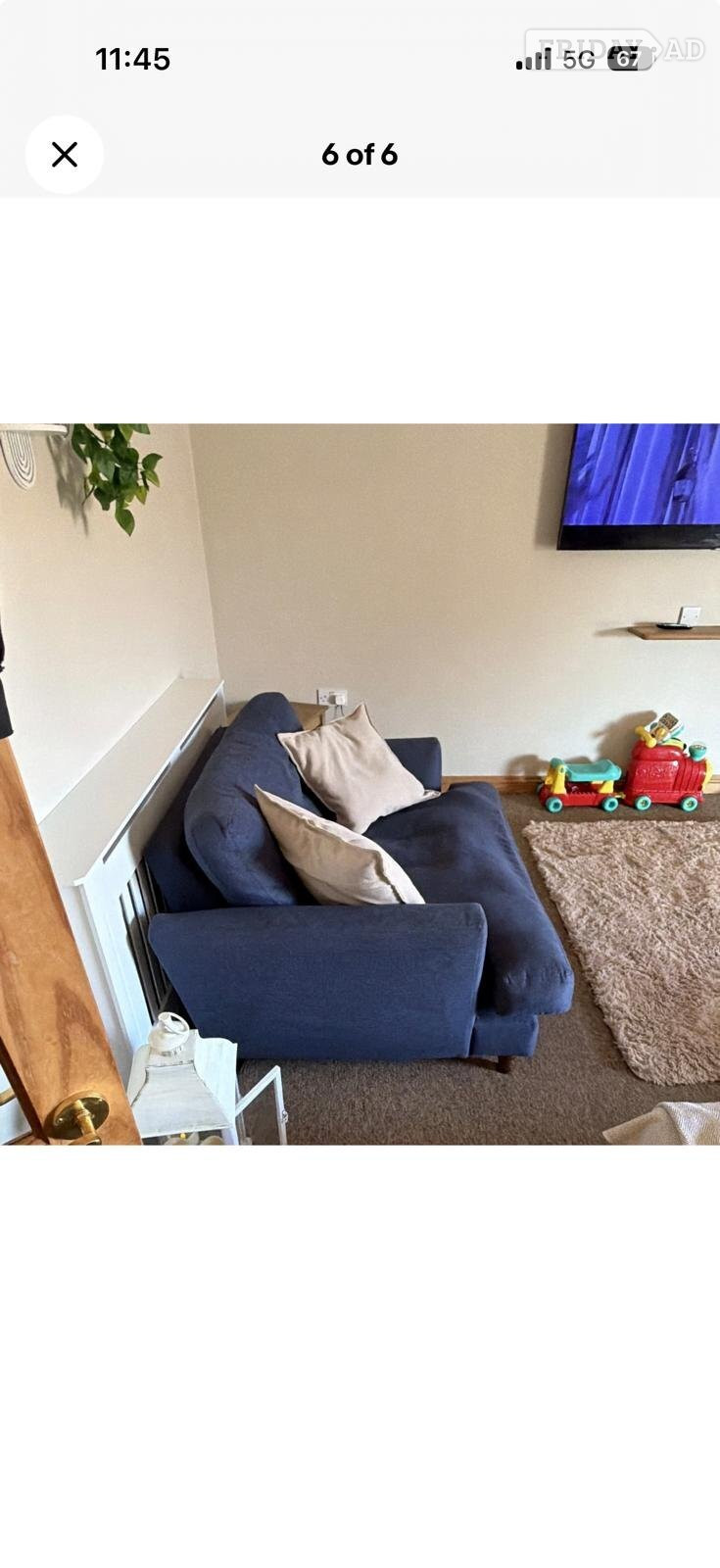 DFS large chaise 4 seater sofa and cuddled in navy blue  - Furniture