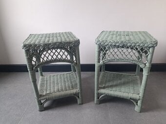 PAIR OF SMALL VINTAGE SIDE TABLES SQUARE WICKER RATTAN 