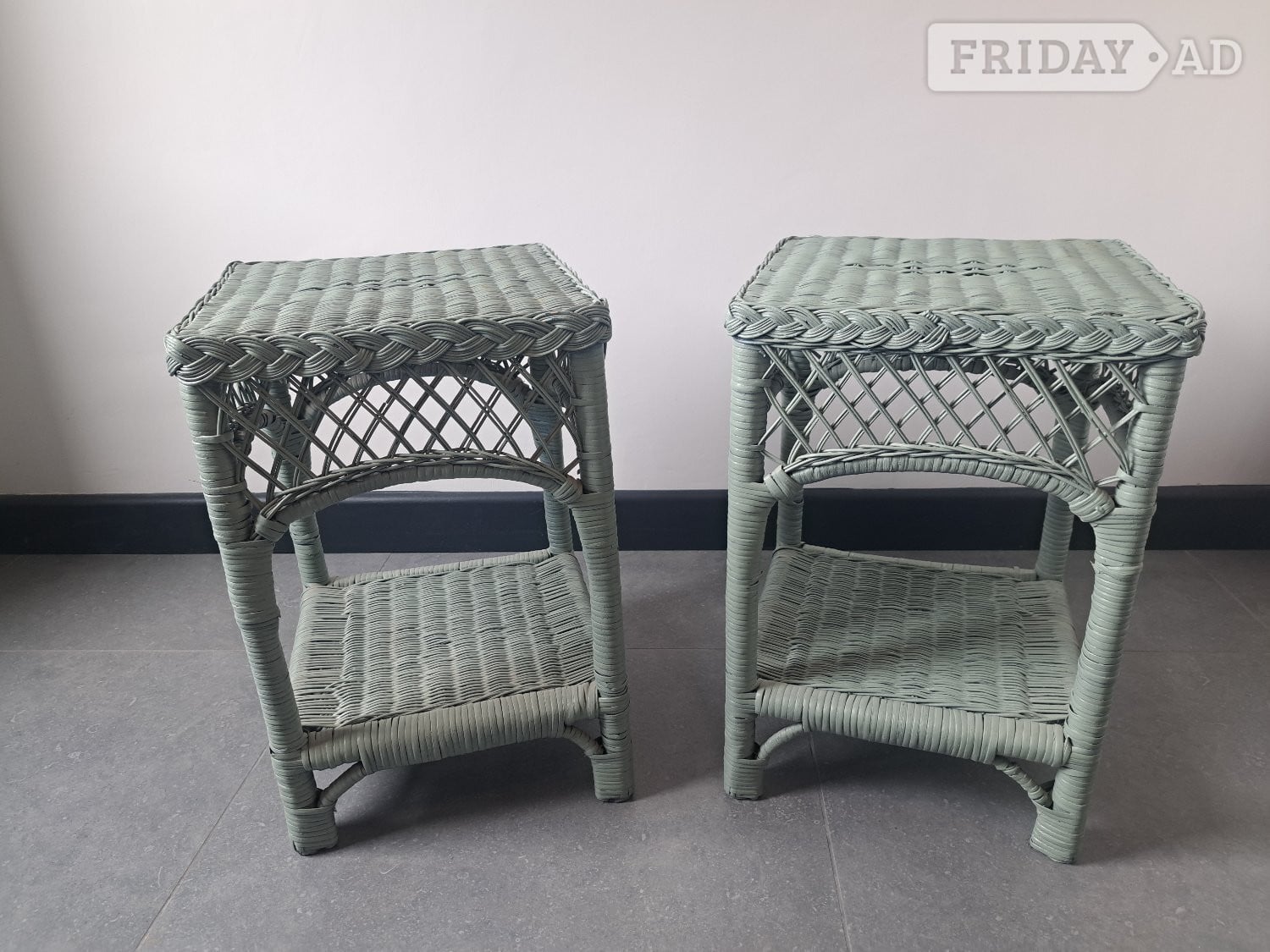 PAIR OF SMALL VINTAGE SIDE TABLES SQUARE WICKER RATTAN  in Hartley Wintney