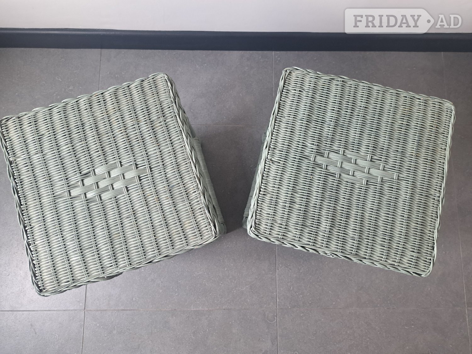 PAIR OF SMALL VINTAGE SIDE TABLES SQUARE WICKER RATTAN 