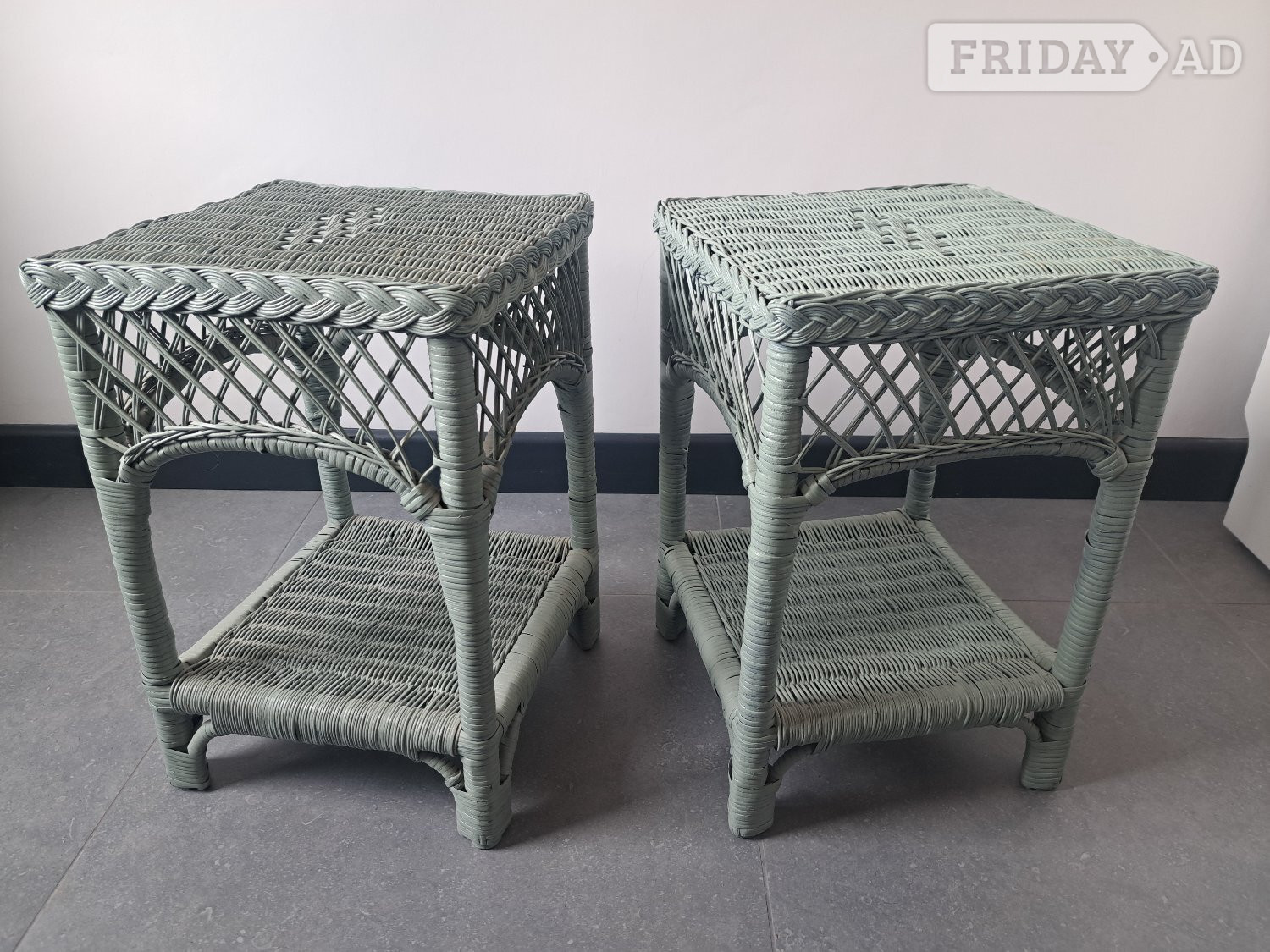 PAIR OF SMALL VINTAGE SIDE TABLES SQUARE WICKER RATTAN  - Furniture in Hartley Wintney