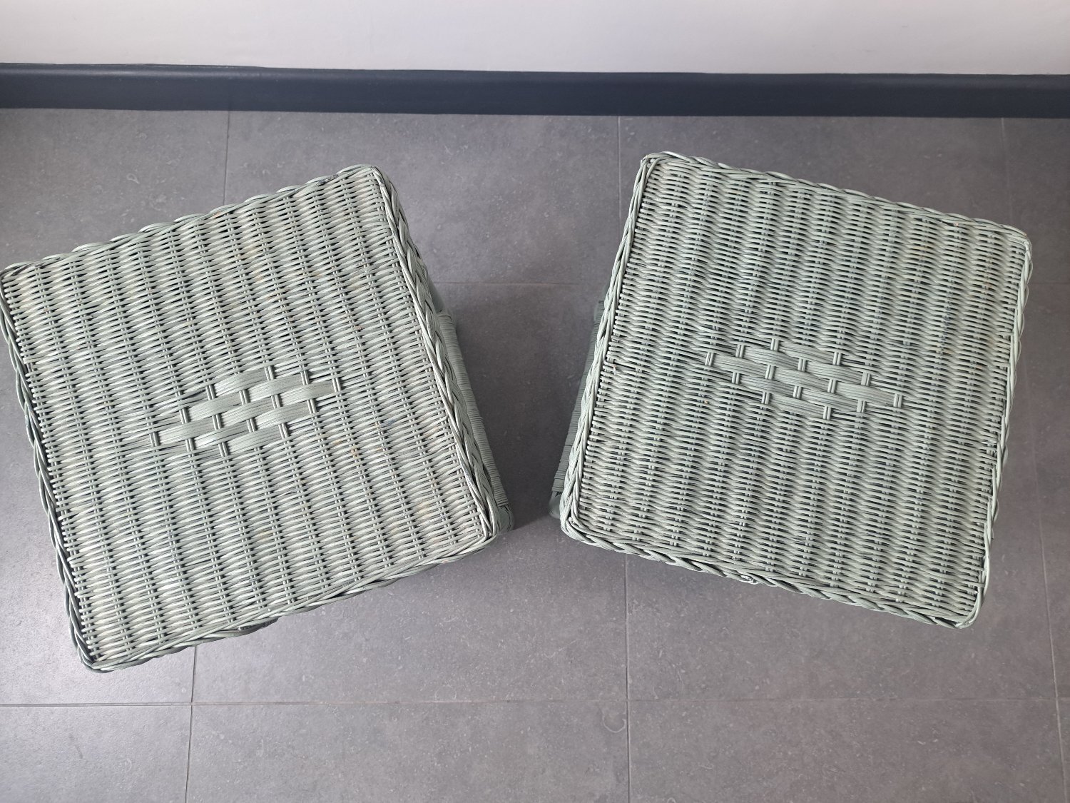 PAIR OF SMALL VINTAGE SIDE TABLES SQUARE WICKER RATTAN 
