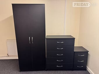 METRO (BLACK) WARDROBE CHEST & BEDSIDE - FULLY ASSEMBLED