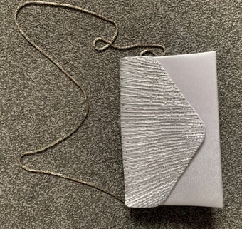 SILVER SATIN & CRYSTAL HANDBAG - NEW
