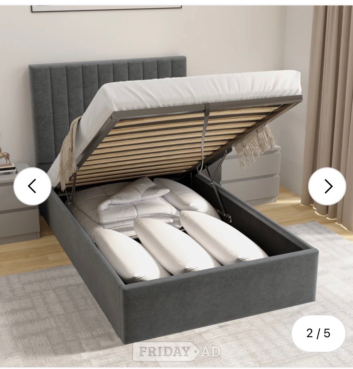 Worthing Super King (6ft) upholstered velvet bed with ottoman lift-up stora