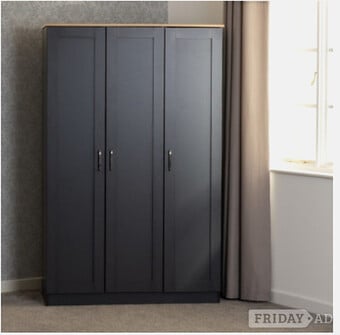 Portland 3 Door Wardrobe in Grey/Oak Effect