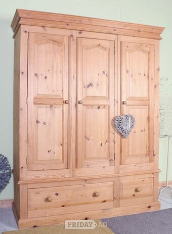 Large Triple Pine Farmhouse Wardrobe Clean Inside & Out