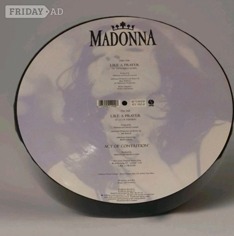 iMadonna "Like a Prayer" 12-inch picture disc vinyl single, a lim in Stockton-On-Tees