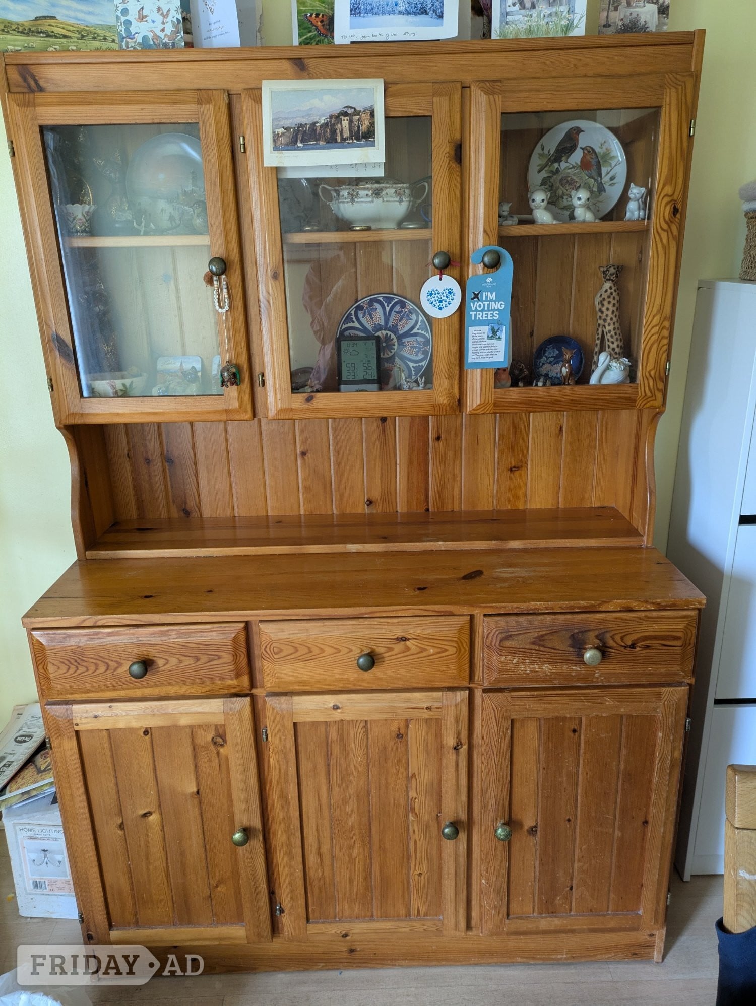 Dresser with Glass Display Cabinet. Pine. Good Shelving Space in Redhill