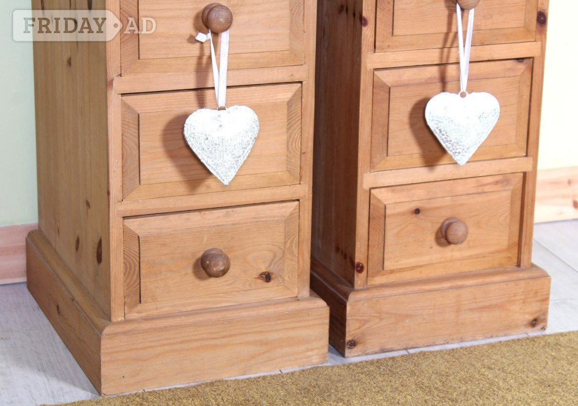 Hailsham UK Delivery-2 Pine Bedside Tables Tongue & Groove Dovetail Joints