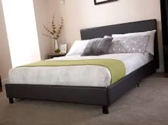 DOUBLE FAUX LEATHER BED IN A BOX BEDSTEAD - GREY