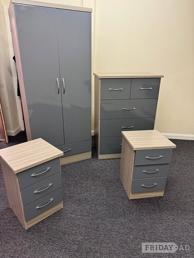 NEVADA 2 DOOR 1 DRAWER WARDROBE BEDROOM SET GREY GLOSS/LIGHT OAK  in Rotherham