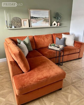 Modern La Redoute Burnt/Rust Orange Velvet 4x Seater Corner Sofa