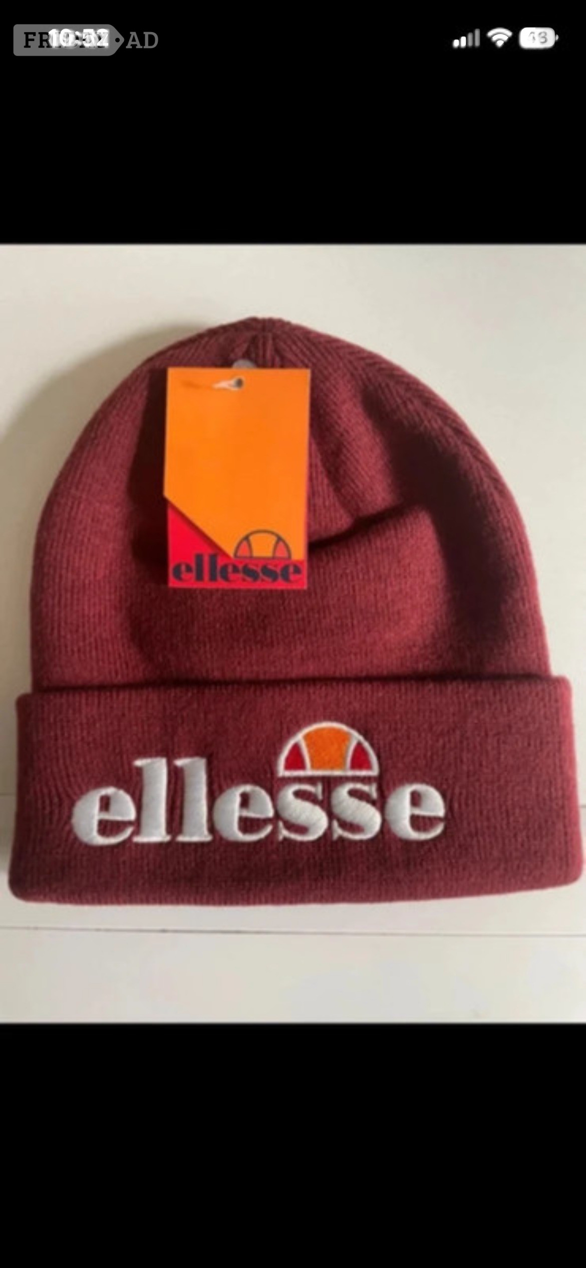 Ellesse Velly Cuffed Beanie Hat Unisex Burgundy One Size