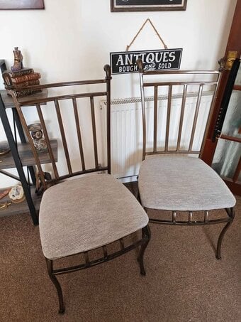 Pair of metal and fabric seat chairs in very good condition