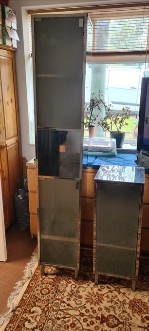 Pair of Chrome Metal Bathroom Cabinets/Wardrobes - DELIVERY AVAIL