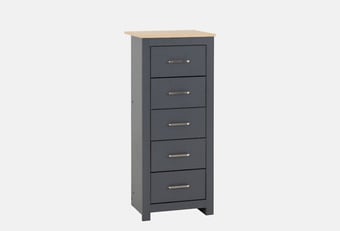 Portland 5 Drawer Narrow Chest - Grey/Oak Effect