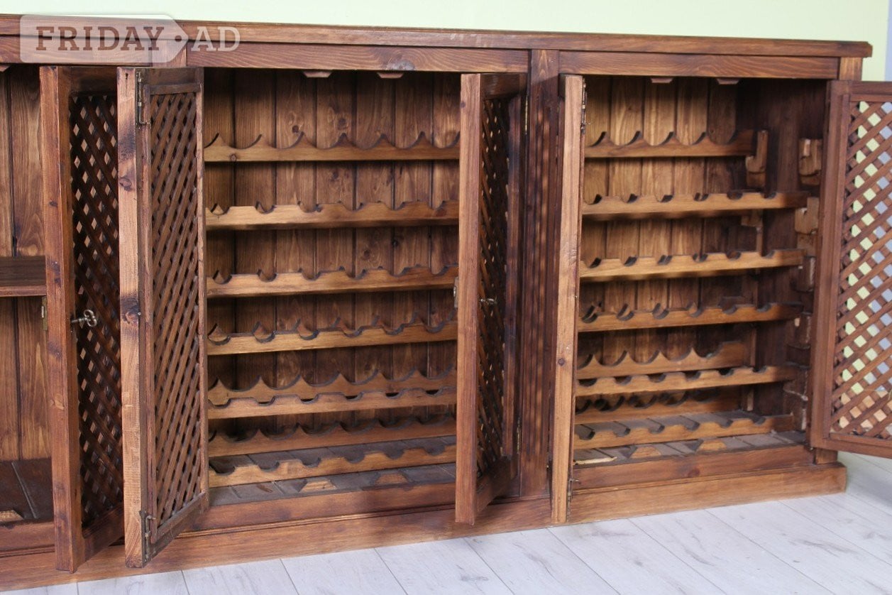 Hailsham UK Delivery  - Huge Second-Hand Pine Wine Rack/ Drinks Cabinet 
