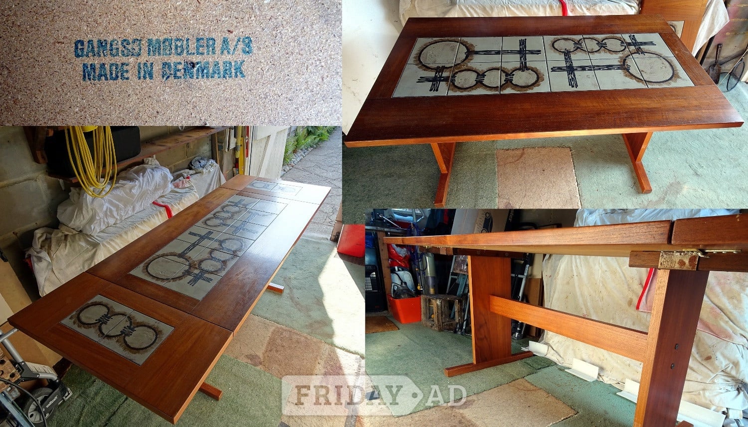 Danish Teak Extending Dining Table Tiled Centre  in Horsham