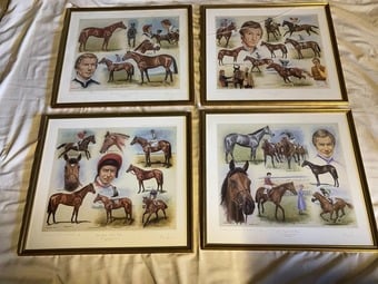 4 LESTER PIGGOTT FINE ART PRINTS OF HIS CLASSIC VICTORIES.