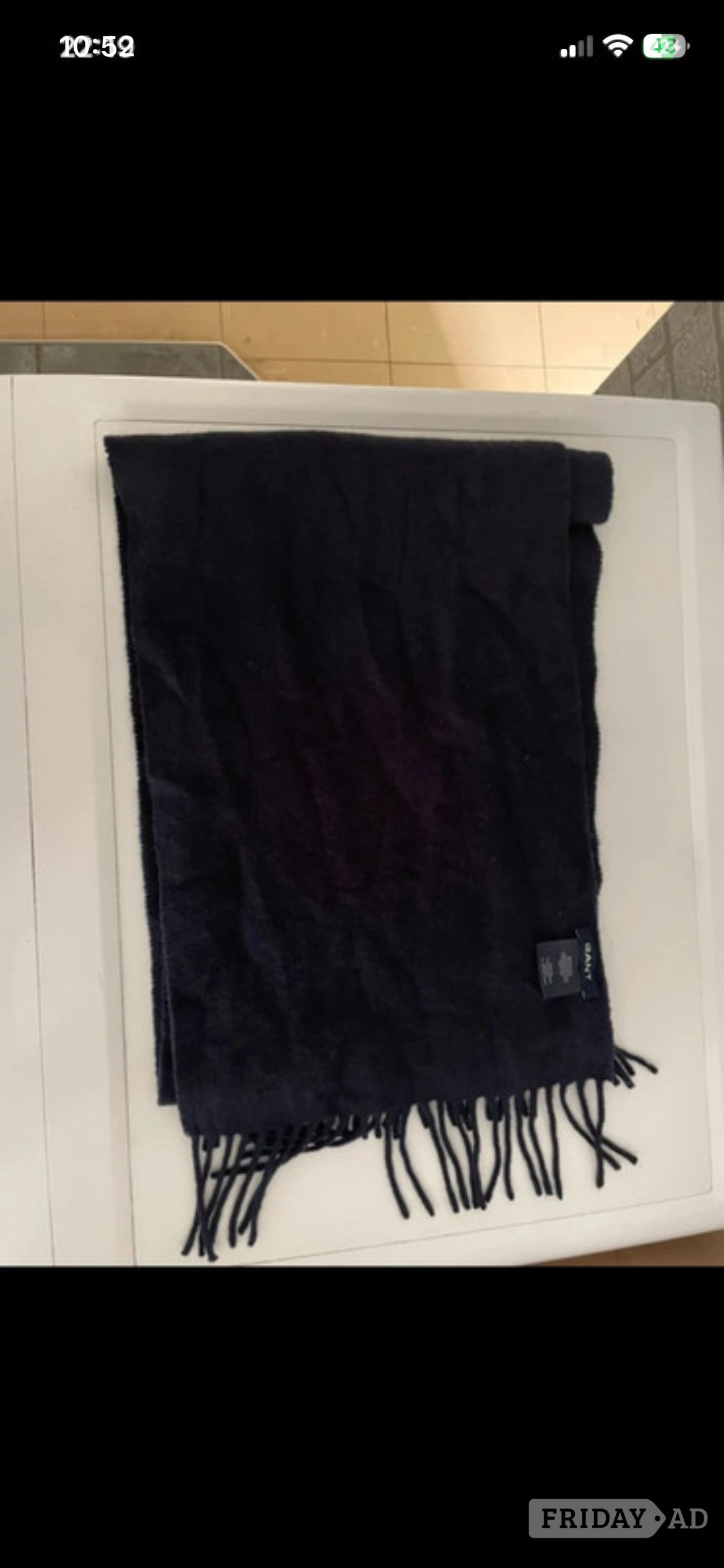 Mens Gant Navy Blue Lambs Wool Scarf 68" long