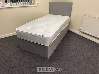 SINGLE DIVAN BASE 9 INCH APOLLO SEMI ORTHO MAT & HEADBOARD 