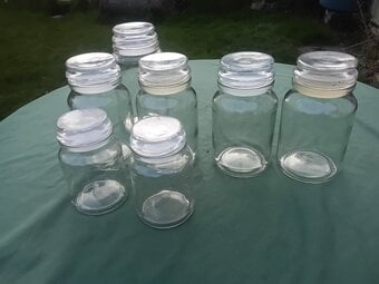 Douwe Egberts Storage jars x7, Assorted sizes, Airtight lids.