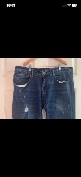 Men's Voi London dark blue straight fit distressed jeans W 36" L 