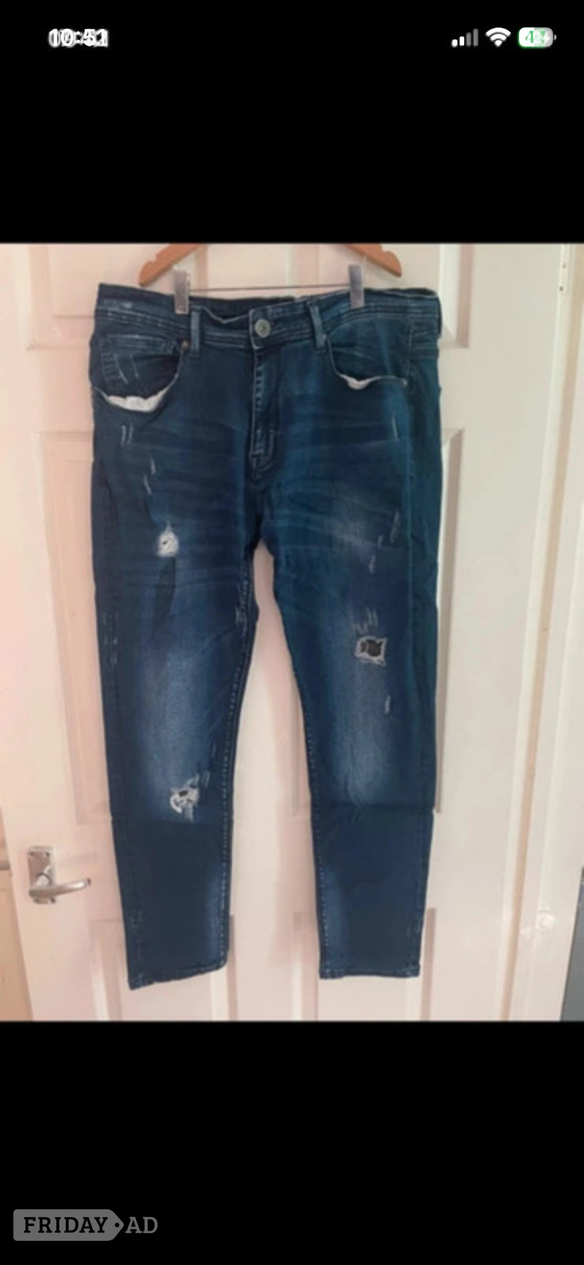 Men's Voi London dark blue straight fit distressed jeans W 36" L 