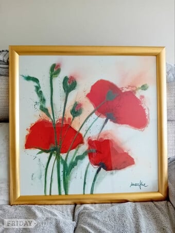 80x80cm Large framed print, poppies in the wind