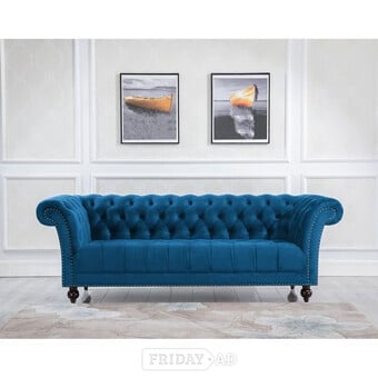 superb vintage chesterfield sofa blue valvet  exceptional patina
