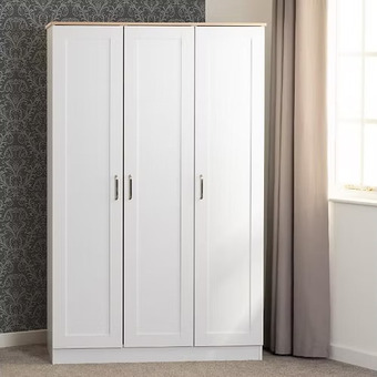 Portland 3 Door Wardrobe in White/Oak Effect