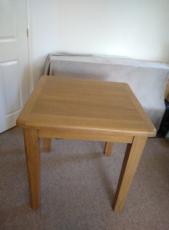 Wood table with inlay top 80cm tall 74 cm square