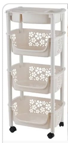 4-tier plastic trolley on wheels
