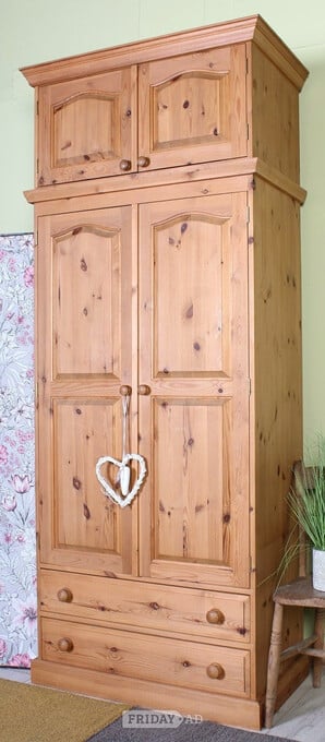 UK Delivery - Second-Hand Pine Farmhouse Wardrobe With Top Box
