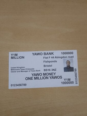 Millionaire Yawo D'almeida Y1M Banknote For Sale 