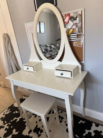 White IKEA Vanity with Mirror and Draws