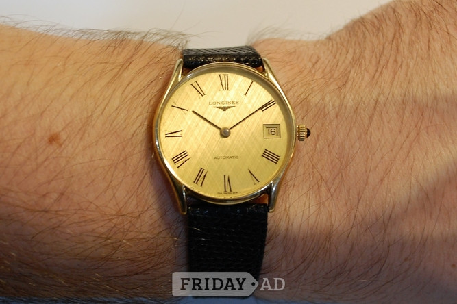 Worthing Longines gentlemans 9ct solid gold wristwatch.