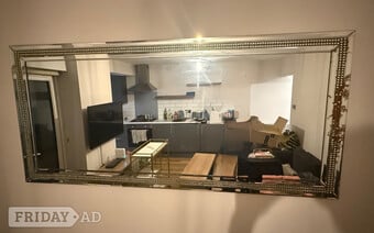 Large Rectangular Mirror with Decorative Beaded Frame