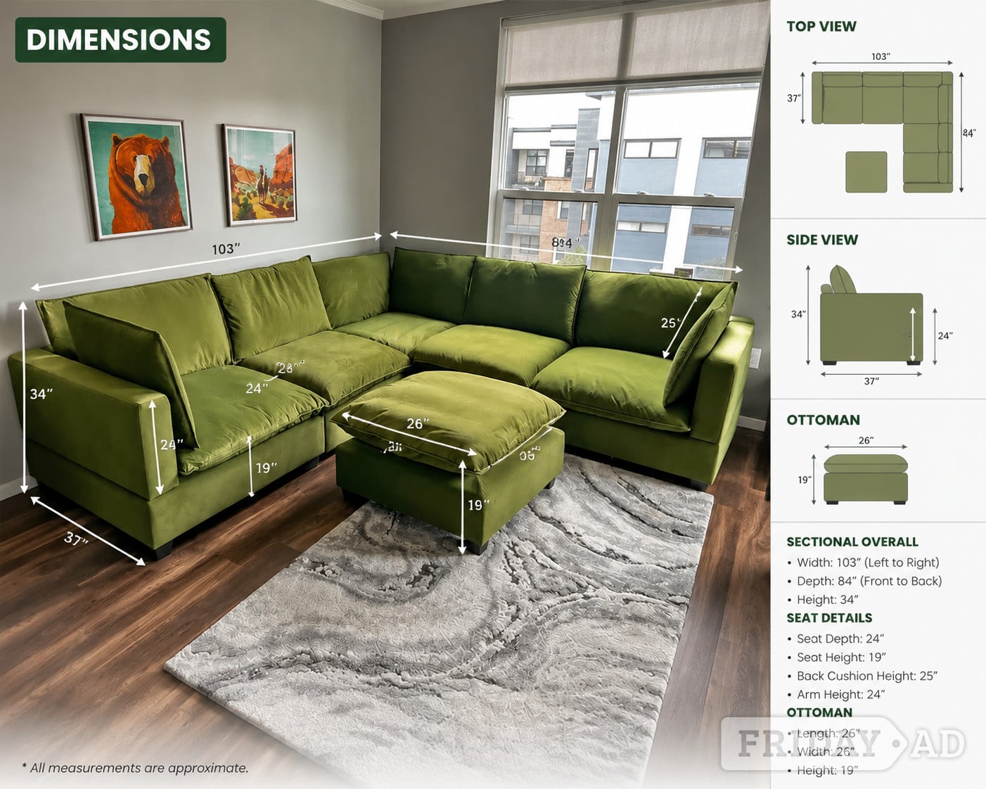 Birmingham U-Shaped Sectional Sofa with Ottoman – Stylish Comfort