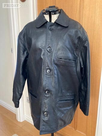 Mens Real Leather 5 Button Blouson Jacket in Black - Size: S