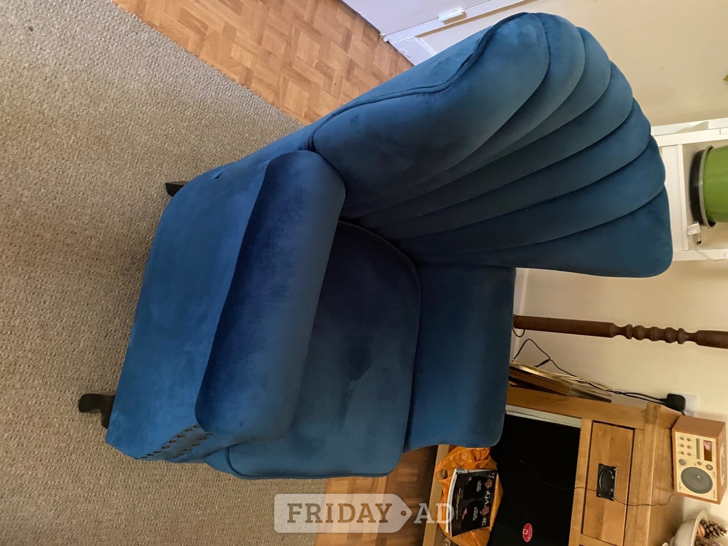 Tunbridge Wells New Blue velvet winged armchair and stool