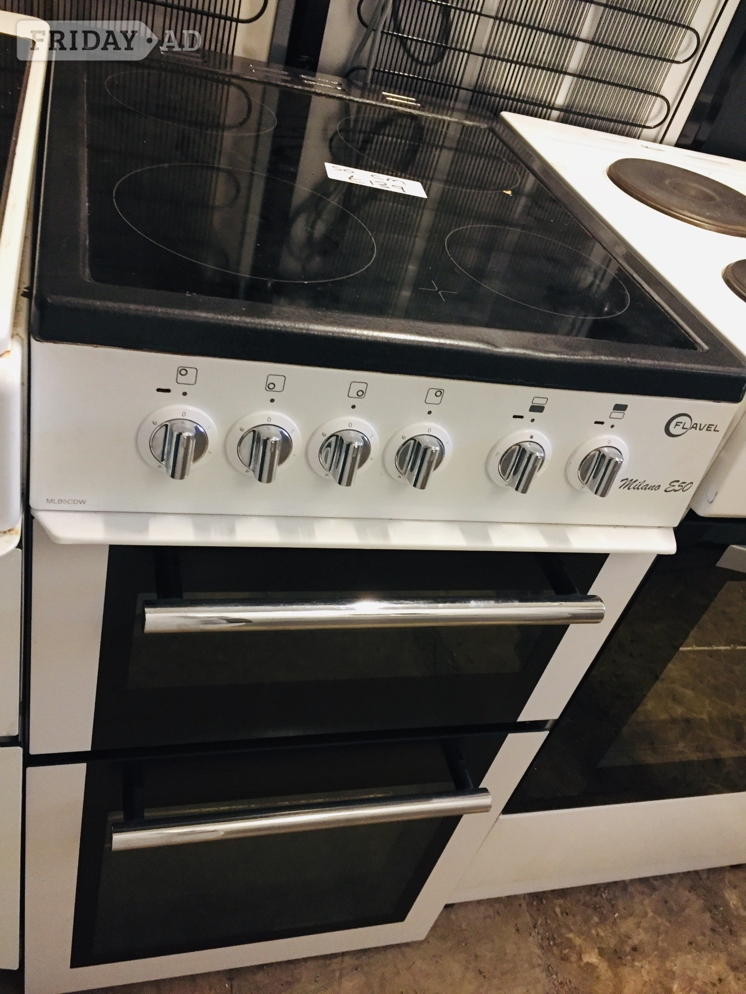 Flavel 50cm wide glass top electric cooker with dual oven& grill