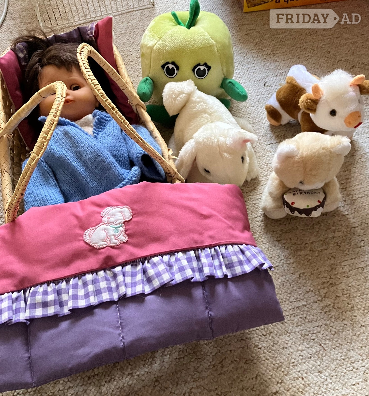 Doll in basked & Teddy collection. 
