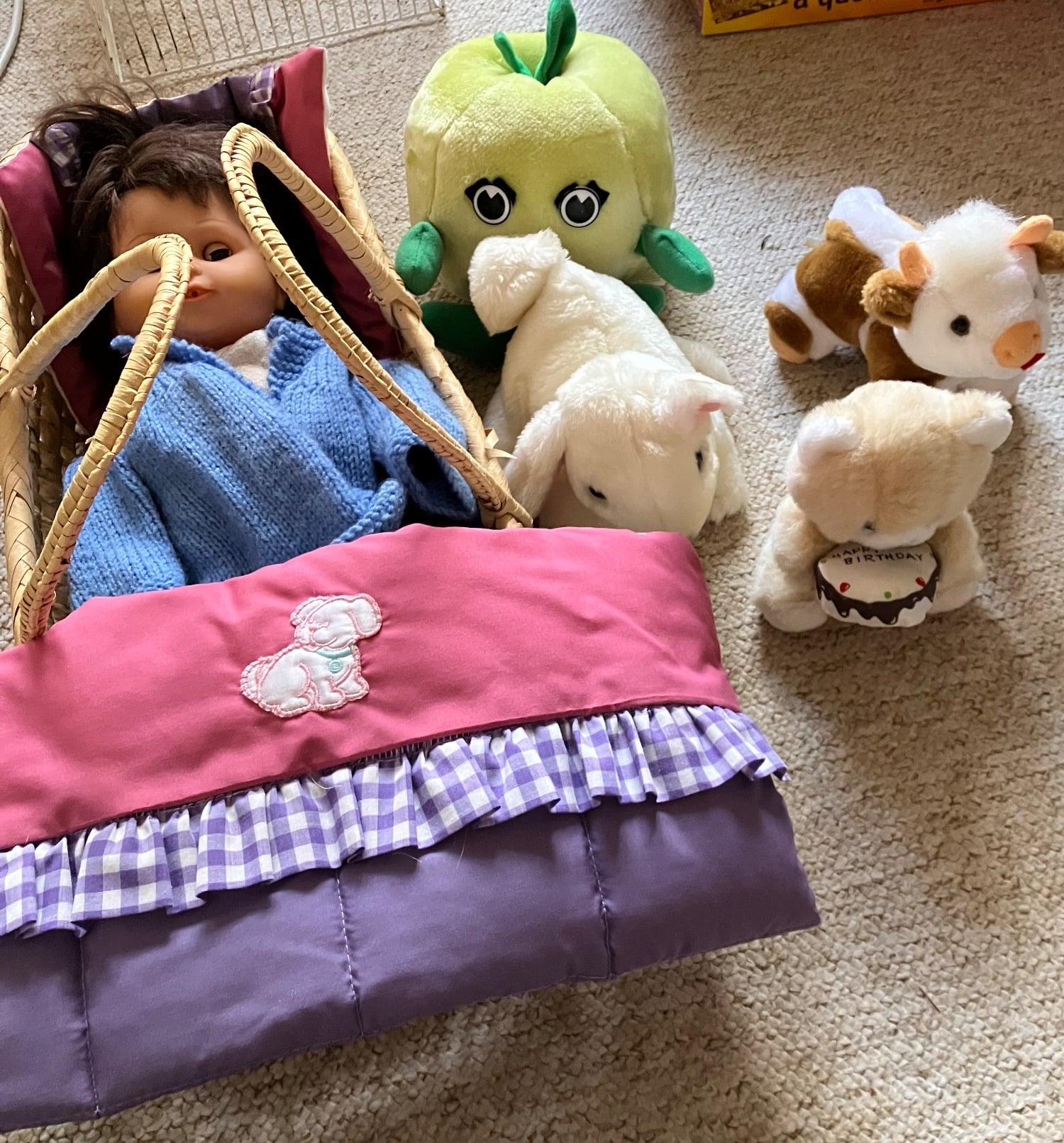 Doll in basked & Teddy collection. 
