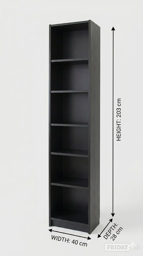 Tall slim black bookcase / shelving unit (203cm) in Peterborough