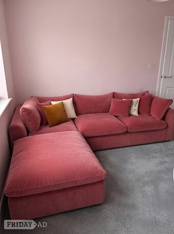 Blush pink 3 seater modular sofa with footstool